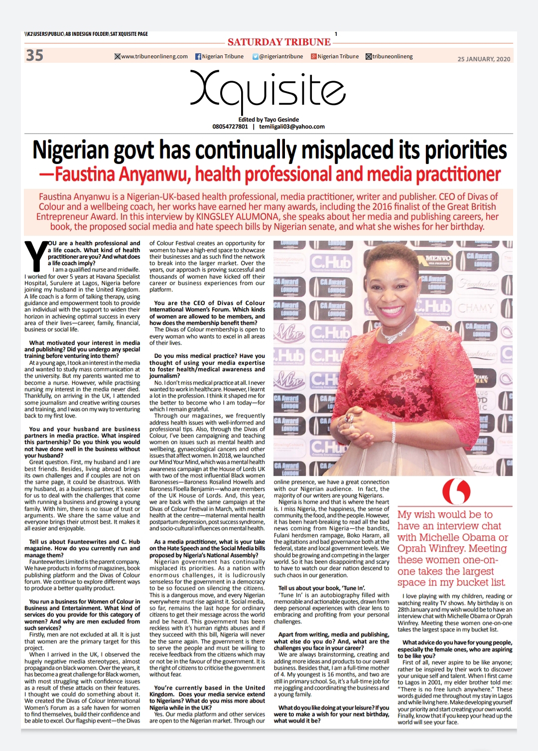 Faustina Anyanwu on Nigerian Tribune Newspaper.